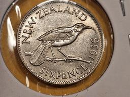 Brilliant Uncirculated plus 1936 New Zealand 6 pence