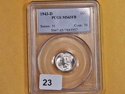 GEM! PCGS 1943-D Mercury Dime in Mint State 65 FB