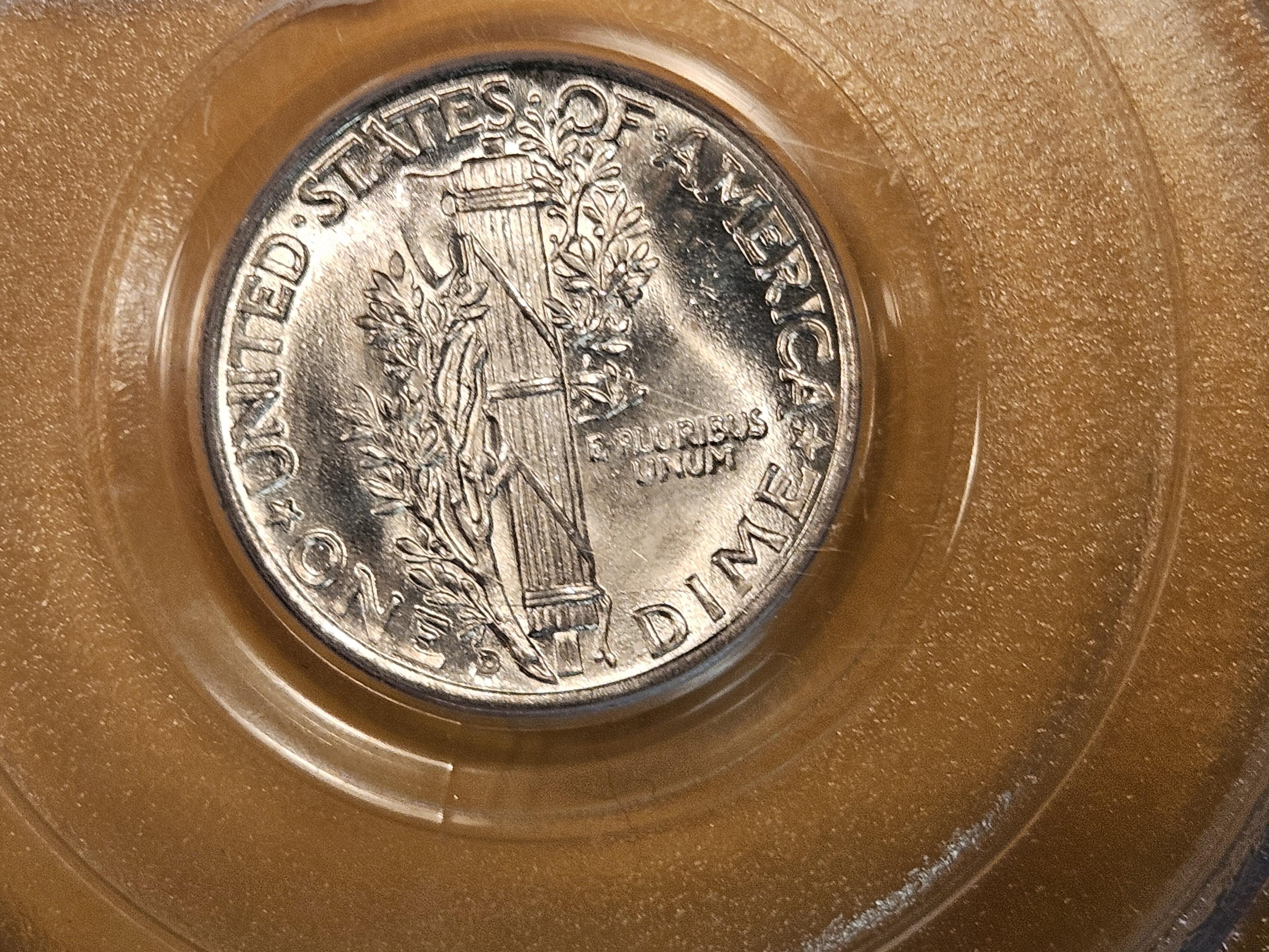 GEM! PCGS 1943-D Mercury Dime in Mint State 65 FB