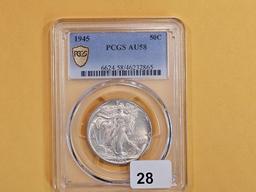 PCGS 1945 Walking Liberty Half Dollar in About Uncirculated - 58