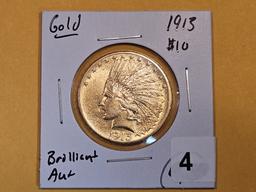 GOLD! Brilliant About Uncirculated plus 1913 Gold Indian Ten Dollars