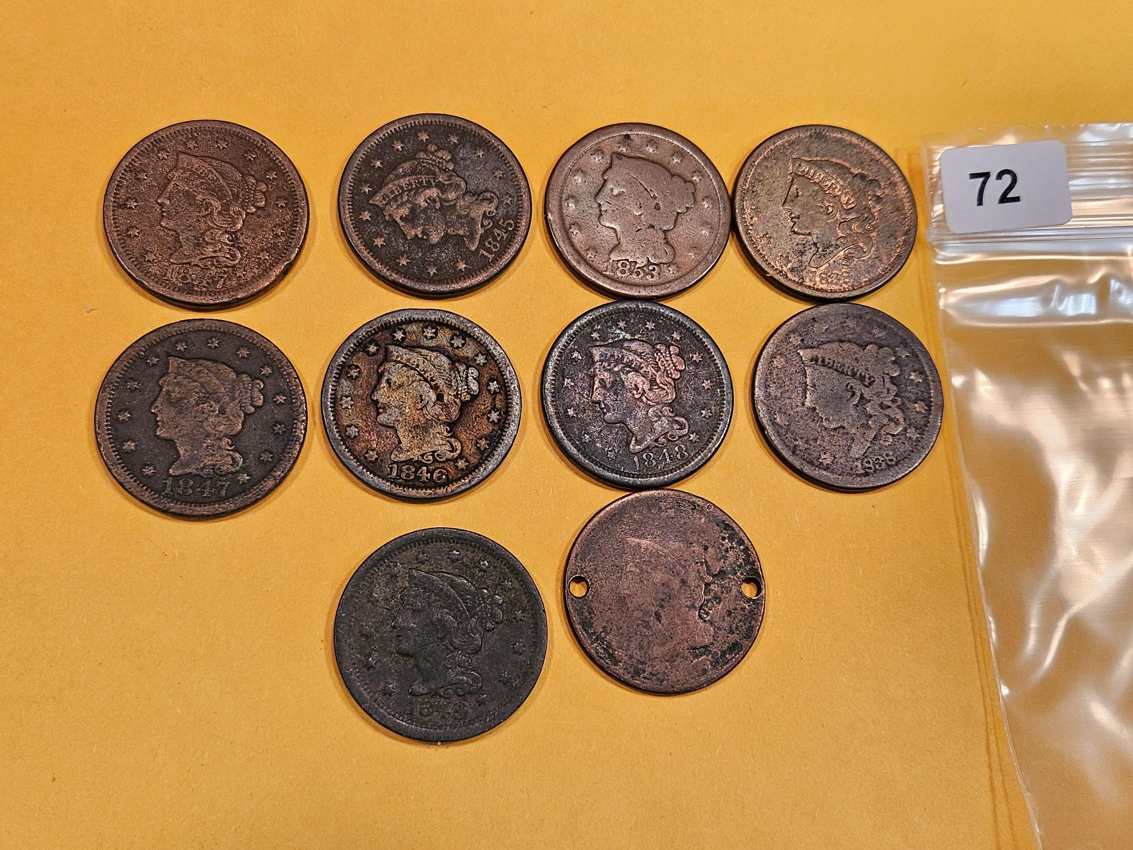 Ten Mixed Large Cents