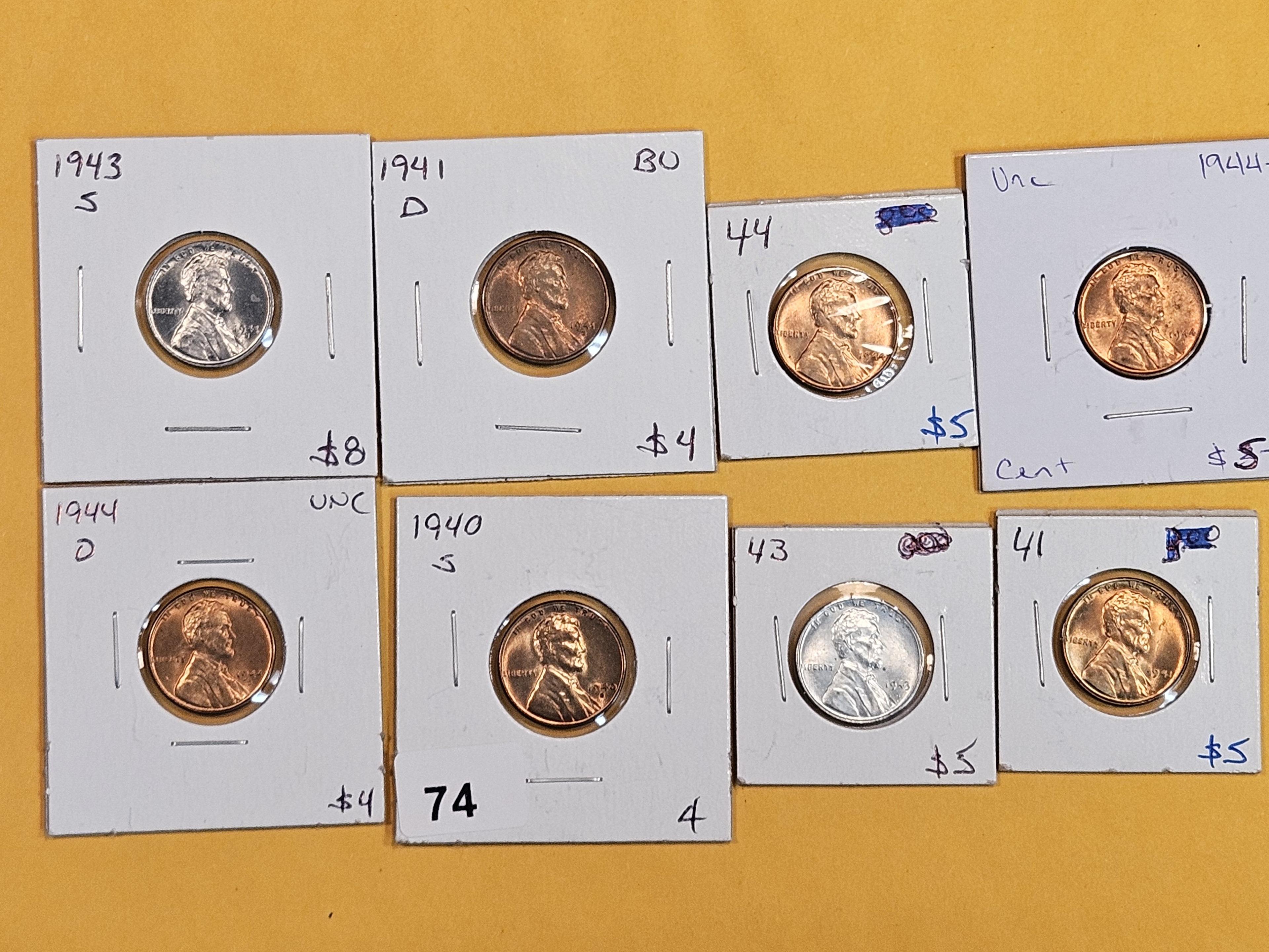 Eight Very Choice to GEM Brilliant uncirculated Wheat Cents