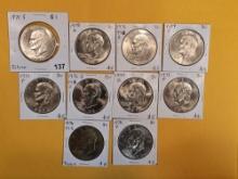 Ten Brilliant Uncirculated Eisenhower Dollars