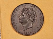 Nice About Uncirculated 1827 Great Britain half Penny in About Uncirculated