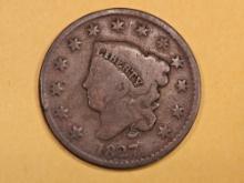 Better Date 1827 Coronet Head large Cent