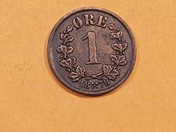 Nicer 1878 Norway 1 ore in Extra Fine