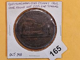 1812 CONDER Token One Penny in Very Fine