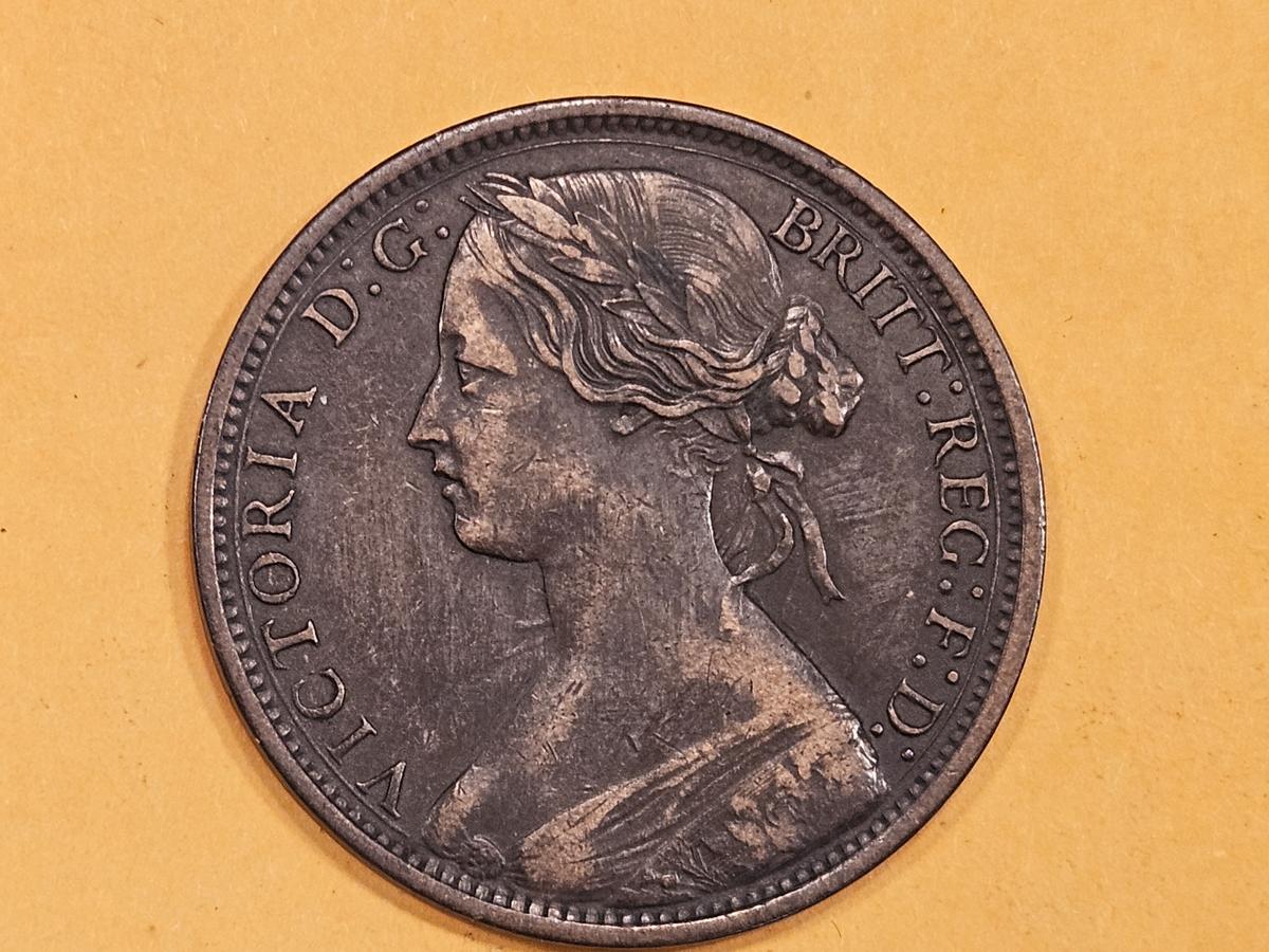 1872 Great Britain penny in Very Fine plus