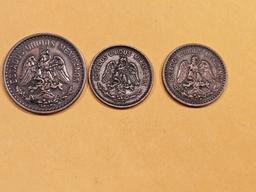 Three muy bueno Mexican coins