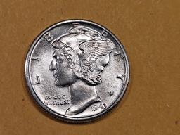 GEM Brilliant Uncirculated 1943-D Mercury Dime FSB