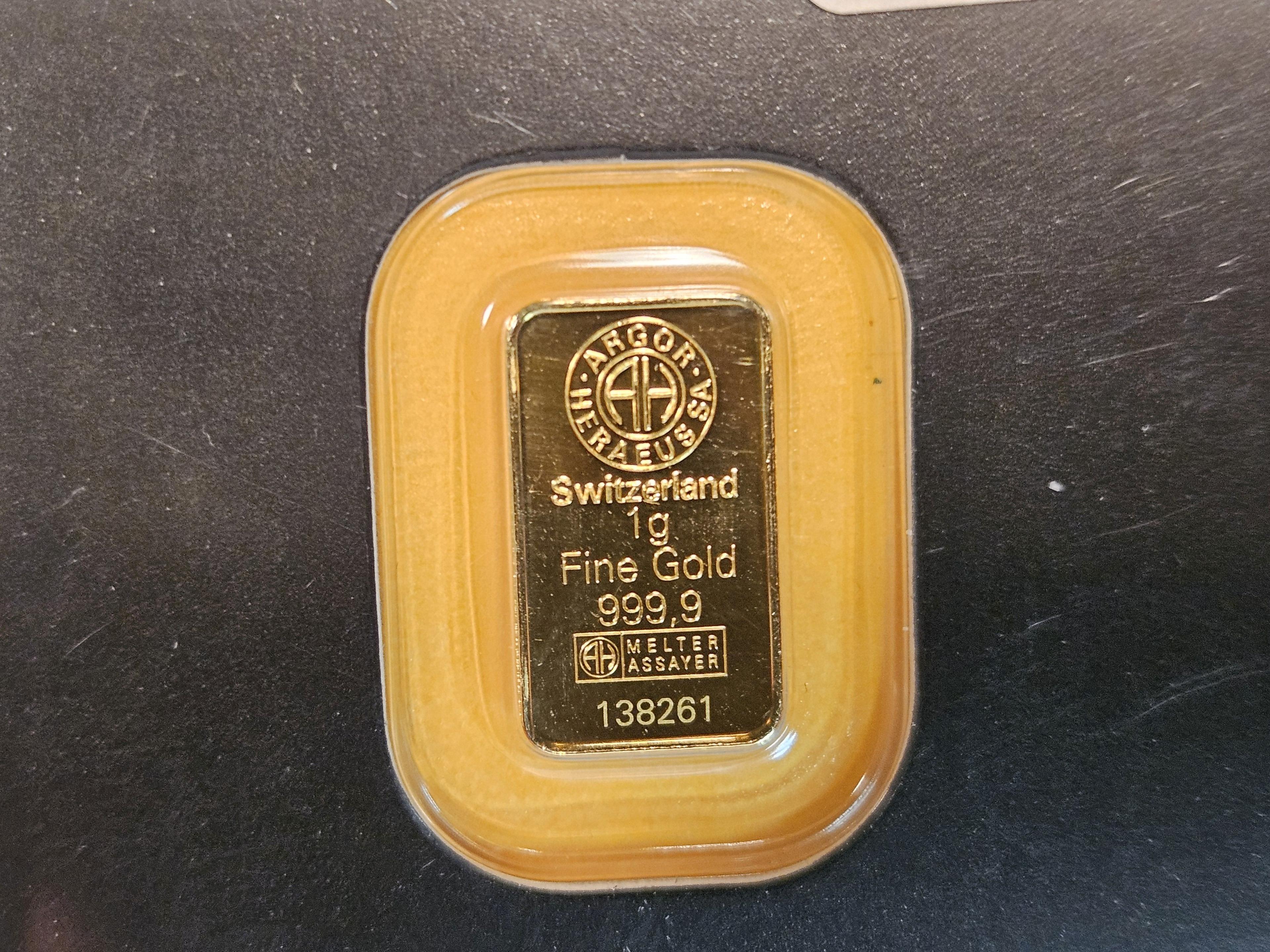 GOLD! Argor-Heraeus One gram .9999 fine Gold Bar