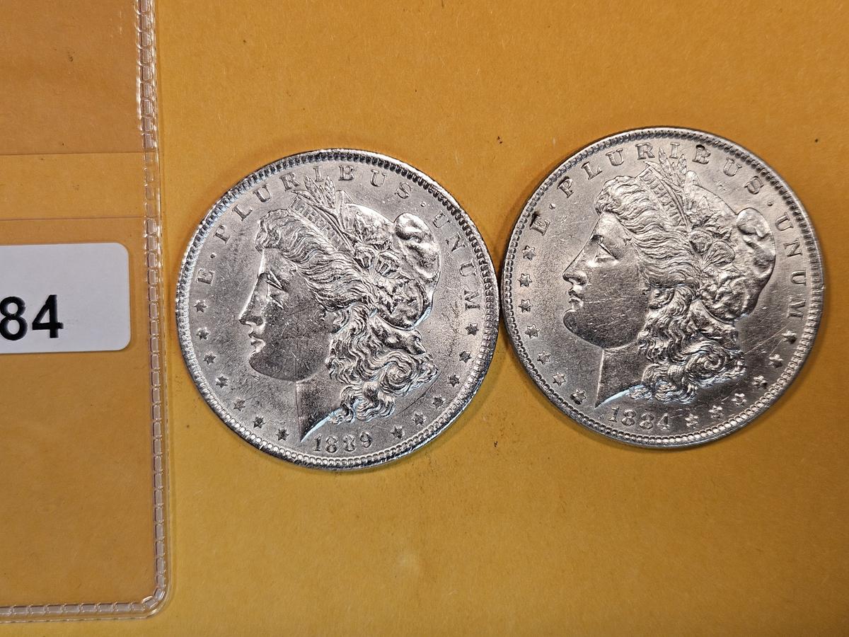 1889 and 1884 Morgan Dollars