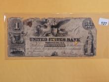 1852 Obsolete Bank Note One Dollar