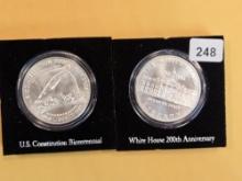 Two GEM Brilliant Uncirculated commemorative Silver Dollars