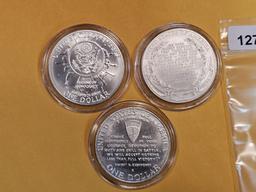 Three GEM Brilliant Uncirculated Commemorative Silver Dollars