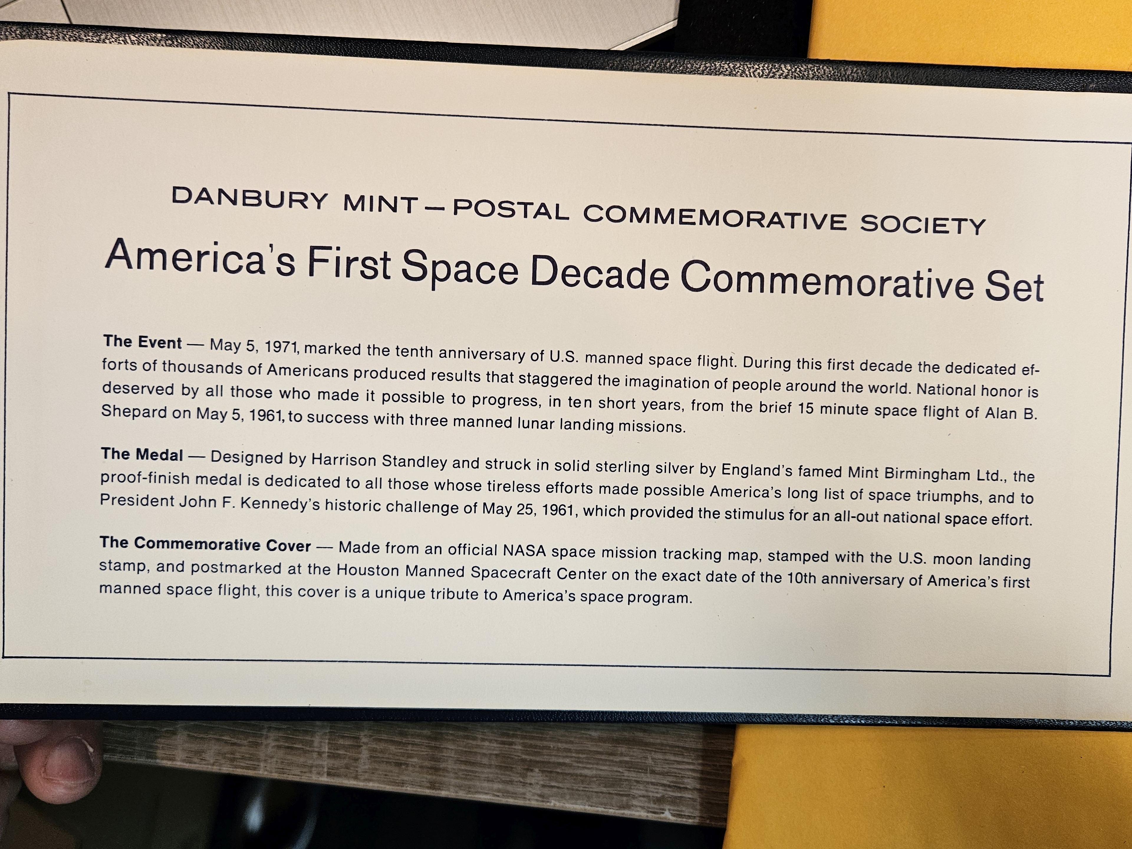 Danbury Mint America's First Space Decade Proof Silver Medal