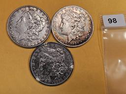 Three mixed Morgan Silver Dollars