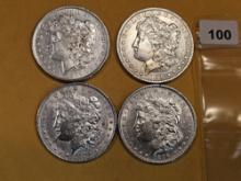 Four mixed Morgan Silver Dollars