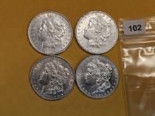 Four mixed Morgan Silver Dollars