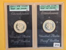 Two 1974-S Proof Silver Eisenhower Dollars