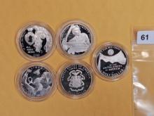 Five Proof Deep Cameo Commemorative Half Dollars