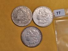 Three mixed Morgan Silver Dolalrs
