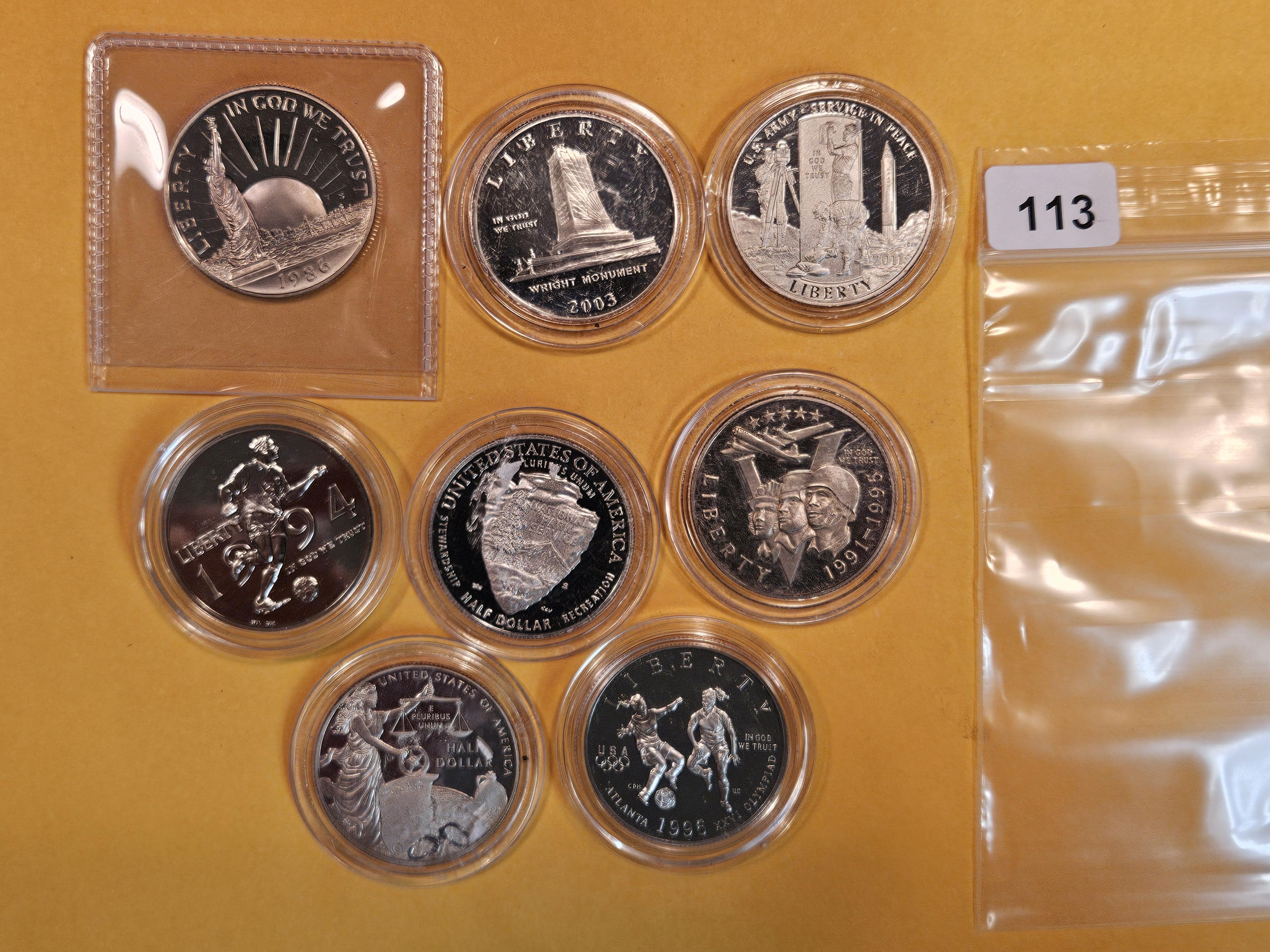 Ten mixed Proof Deep Cameo Commemorative Half Dollars