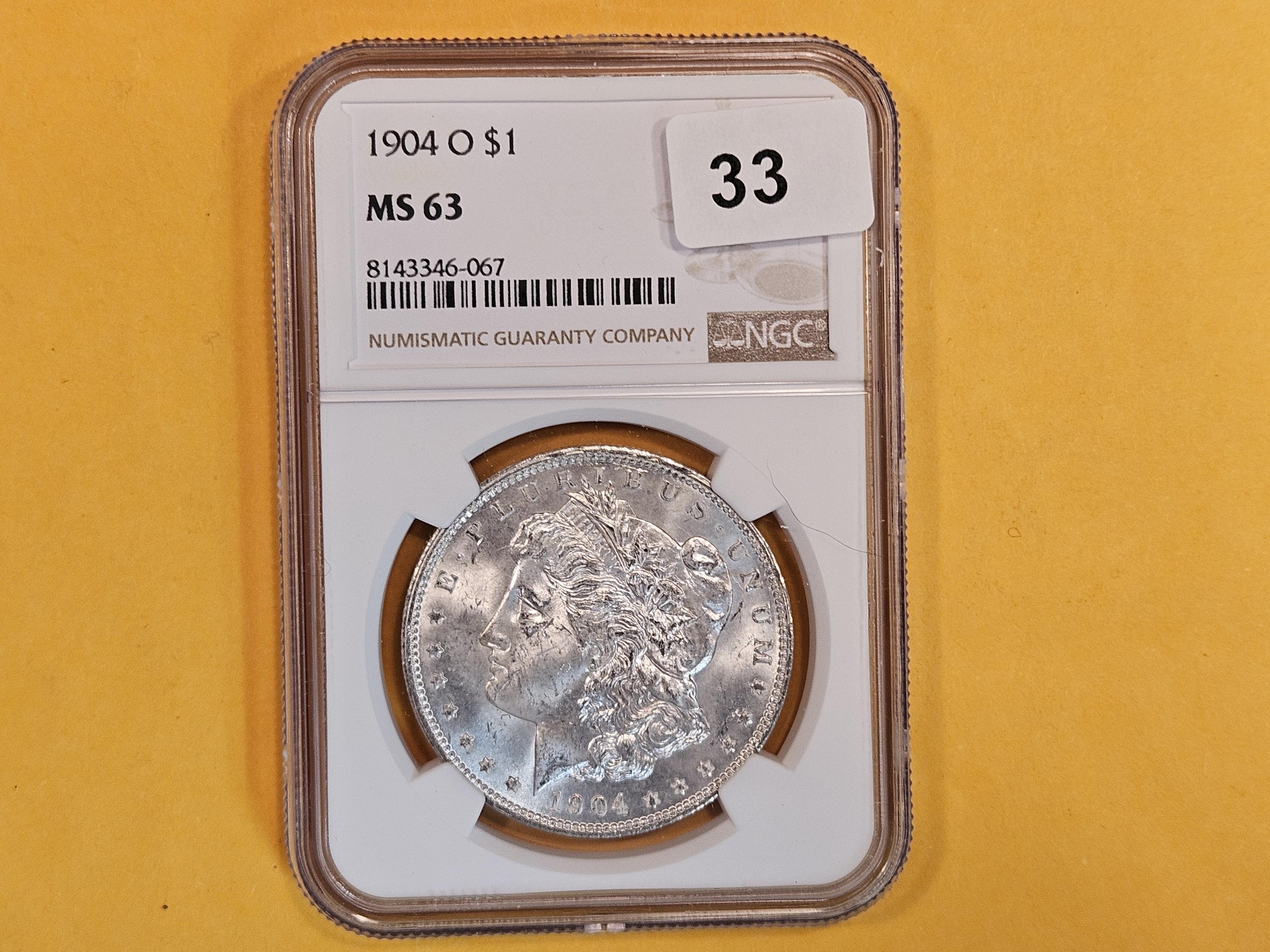 NGC 1904-O Morgan Dollar in Mint State 63