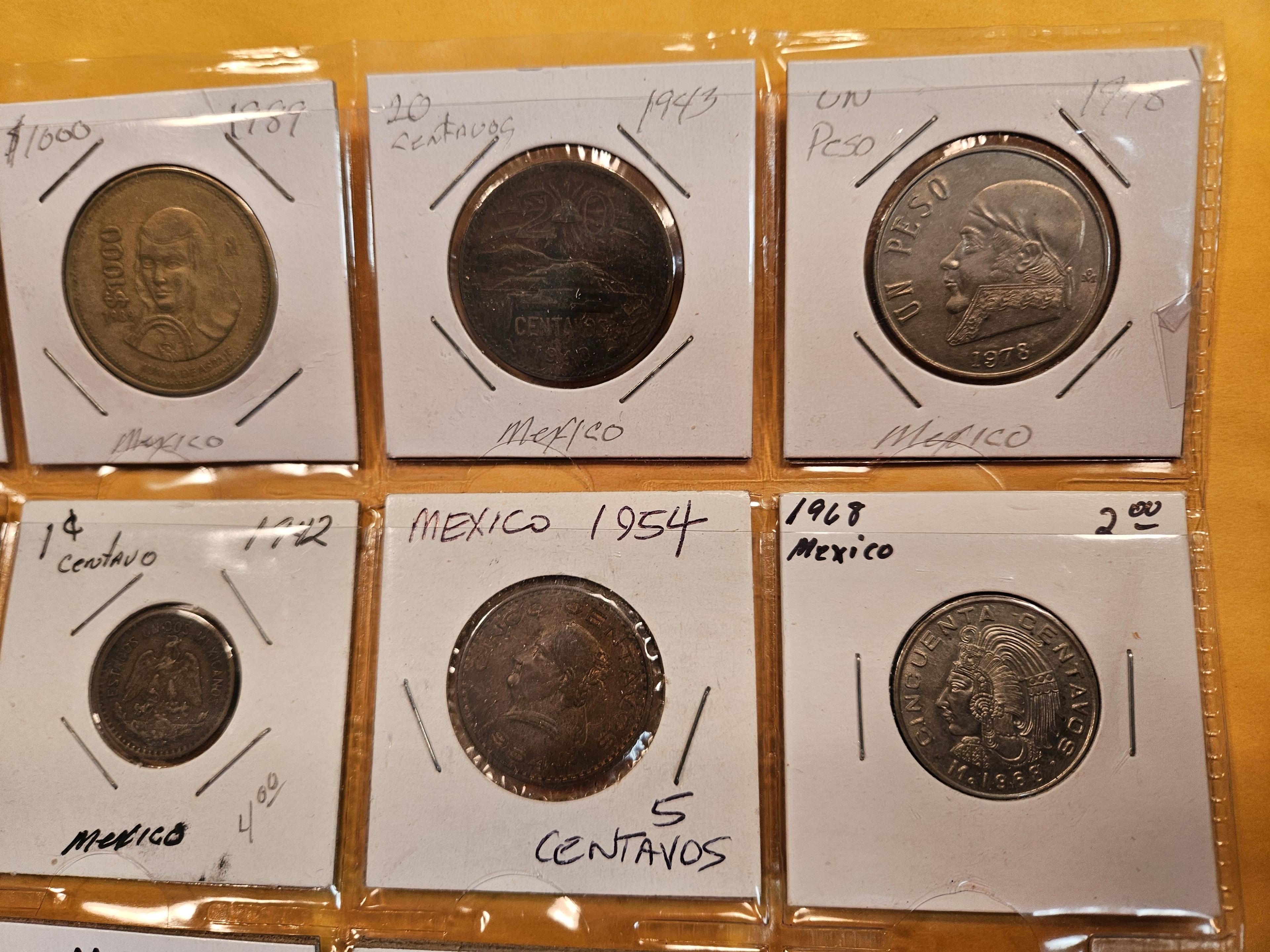 A sheet of Mexican coins