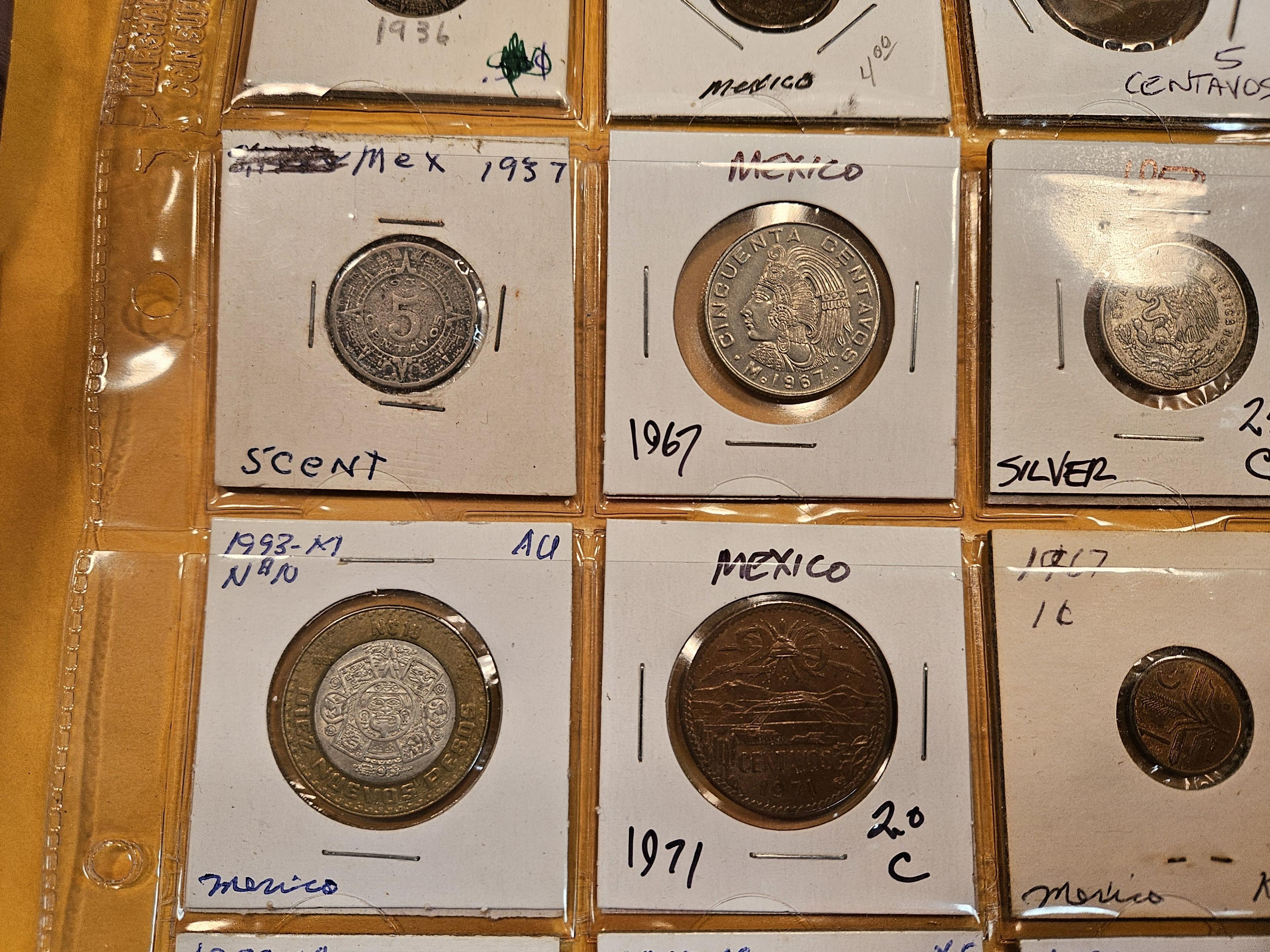 A sheet of Mexican coins