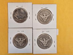 Four silver Barber Half Dollars