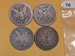 Four mixed Morgan Silver Dollars