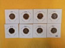 Eight mixed Indian Cents