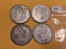 Four mixed Morgan Silver Dollars