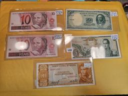 Five Better date and grade Pieces of South American Currency