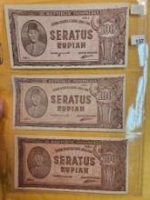 Three tougher Uncirculataed 1947 Indonesia 100 rupiah