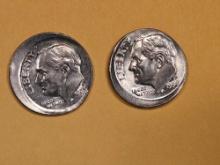 ERRORS! Two Very Choice Brilliant Uncirculated Roosevelt Dimes