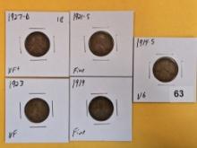 Five little better Wheat cents