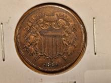 1865 Two Cent piece in Very Fine plus