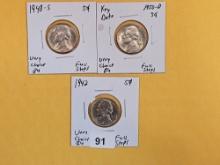 Three Very Choice Brilliant Uncirculated Jefferson Nickels