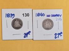 1839 and 1840 Seated Liberty Dimes