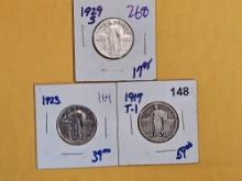 Three Standing Liberty Quarters