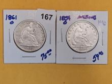 1861-O and 1854-O Seated liberty Half Dollars