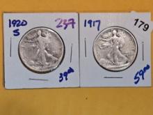 1920-S and 1917 Walking Liberty Half Dollars