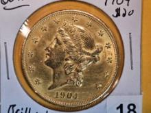 GOLD! Brilliant About Uncirculated plus 1904 Gold Liberty Head Twenty Dollars