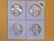 Four Brilliant AU-BU silver Franklin Half Dollars