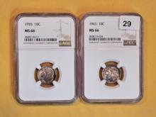 Two GEM NGC-graded silver Roosevelt Dimes