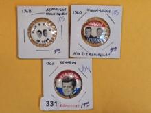 Three vintage political Pinbacks