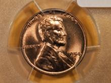 GEM! PCGS 1954-S Wheat cent in Mint State 66 RED